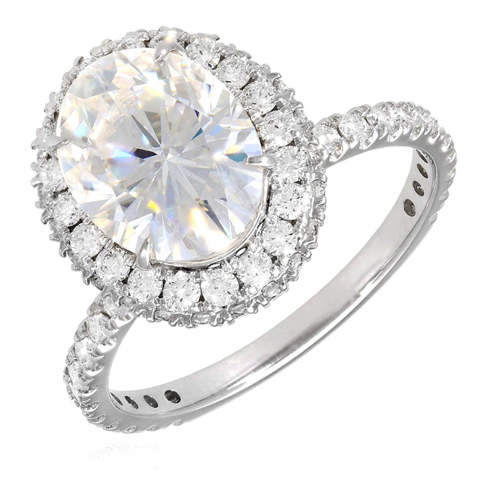 3.2CTW Natural Diamond & Oval-Cut Moissanite 14K Gold White Halo Engagement Ring