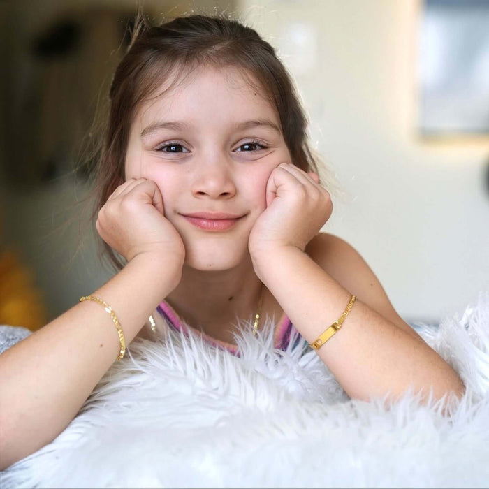 Kids Yellow Gold Over Sterling Silver 3.5mm Anchor Mariner Heart Engravable ID Bar Bracelet (Solid Links) 6"