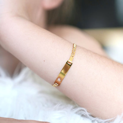 Kid’s Gold Over Silver 3.5mm Anchor Mariner Heart Engravable ID Bar Bracelet 6"