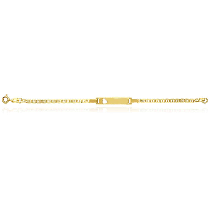 Kids Yellow Gold Over Sterling Silver 3.5mm Anchor Mariner Heart Engravable ID Bar Bracelet (Solid Links) 6"