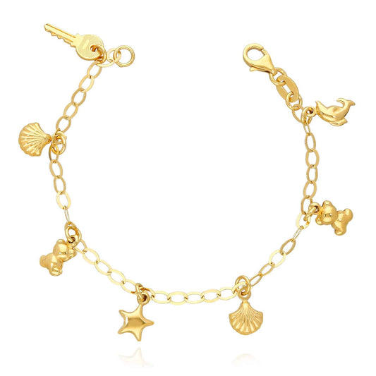 Kid’s Gold Over Silver Dolphin Key Bear Star Seashell Bracelet 6"