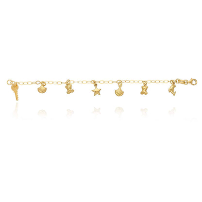 Kid’s Gold Over Silver Dolphin Key Bear Star Seashell Bracelet 6"