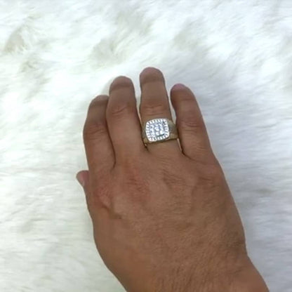 10K Two Tone Gold 0.60Ct CZ Square Halo Jubilee Signet Ring