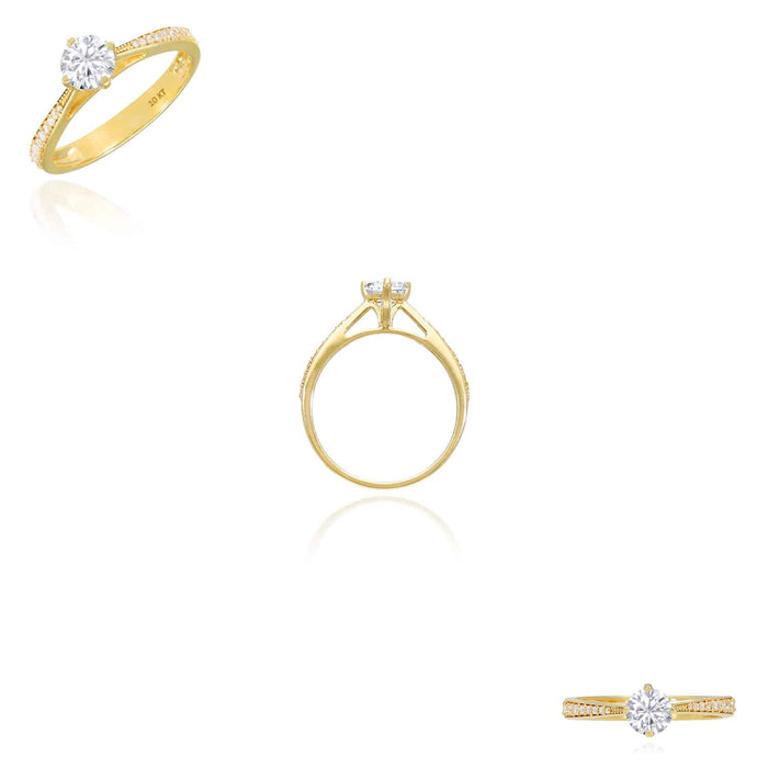 0.70 CTW CZ Petite Pave Crown 10K Gold Engagement Ring