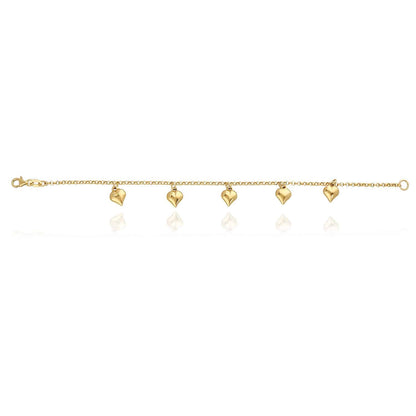 14k Gold Over Silver 2.5mm Rolo Puffed Heart Charms Bracelet 8"