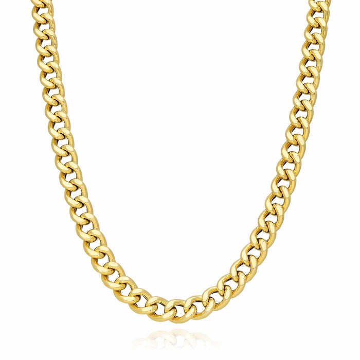 14K Yellow Gold Over Sterling Silver 8mm Miami Cuban Choker Necklace (Hollow) 14"-17" Adjustable