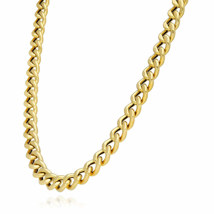 14K Yellow Gold Over Sterling Silver 8mm Miami Cuban Choker Necklace (Hollow) 14"-17" Adjustable