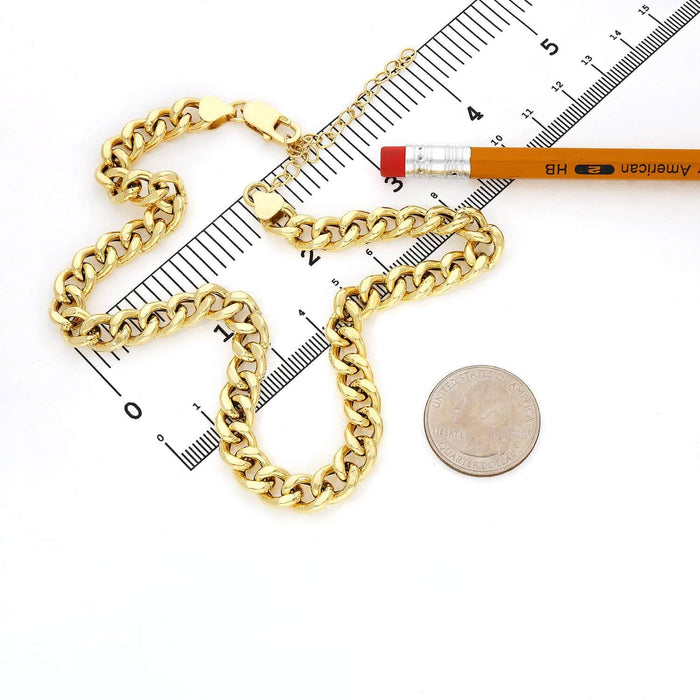 14K Yellow Gold Over Sterling Silver 8mm Miami Cuban Choker Necklace (Hollow) 14"-17" Adjustable