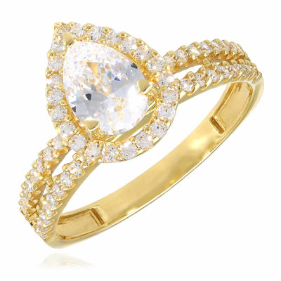 1.10CTW CZ Halo Pear 10K Gold Engagement Ring