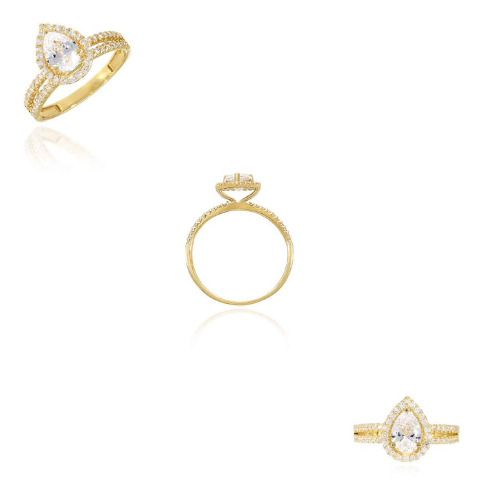 1.10CTW CZ Halo Pear 10K Gold Engagement Ring