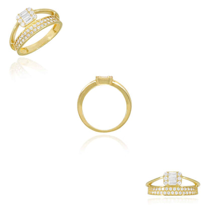 0.65CTW CZ 10K Gold Yellow Round Baguette Ring