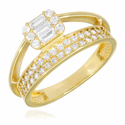0.65CTW CZ 10K Gold Yellow Round Baguette Ring