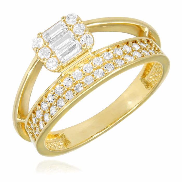 0.65CTW CZ 10K Gold Yellow Round Baguette Ring