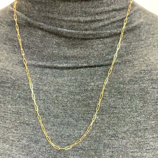18K Yellow Gold 2mm Paperclip Chain (Solid Links) 16"-24"