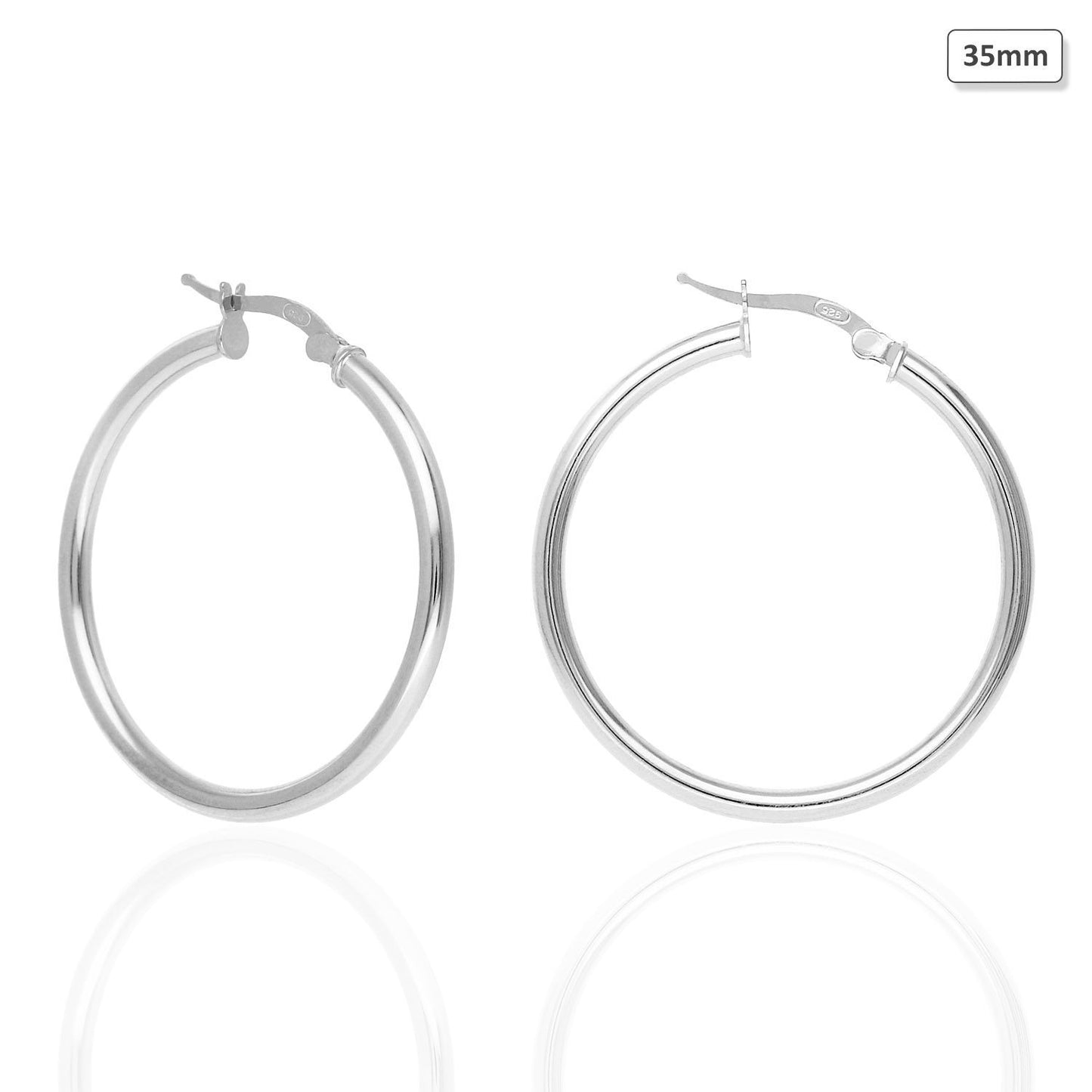 925 Sterling Silver 2.5mm Thick Hoop Earrings 35mm-73mm Diameter
