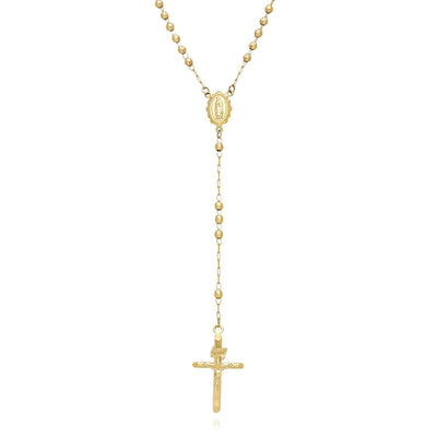 10K Yellow Gold 3mm Diamond-Cut Beads Rosary Necklace (Hollow) 18"-20"