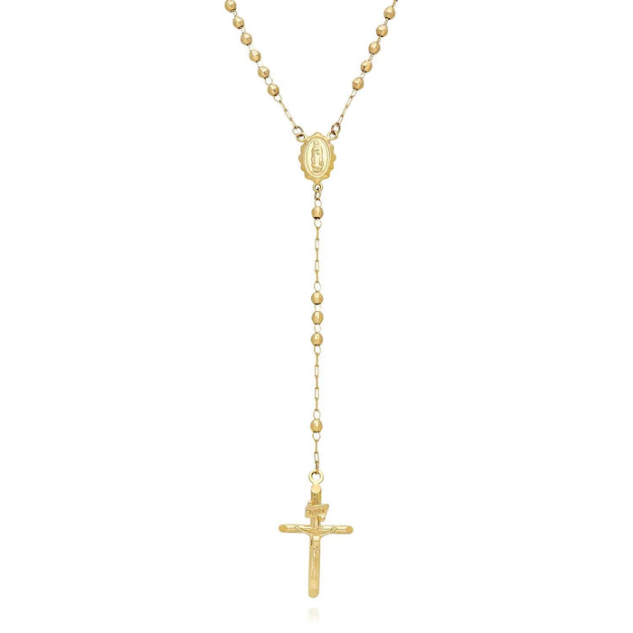 10K Yellow Gold 3mm Diamond-Cut Beads Rosary Necklace (Hollow) 18"-20"