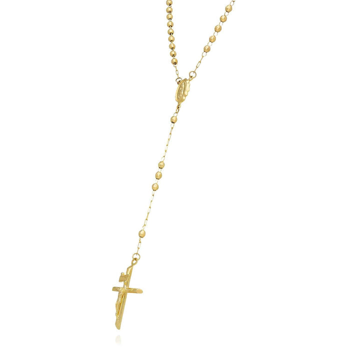 10K Yellow Gold 3mm Diamond-Cut Beads Rosary Necklace (Hollow) 18"-20"