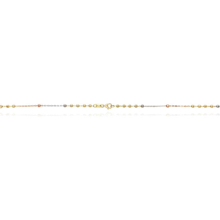 10K Tri-Color Gold 2.5mm Diamond-Cut Ball Beads Rosary Necklace (Hollow) 18"
