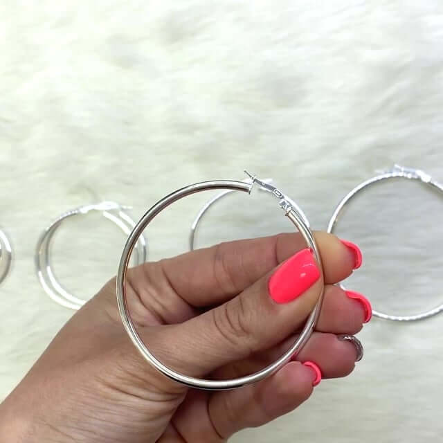 925 Sterling Silver 2.5mm Thick Hoop Earrings 35mm-73mm Diameter