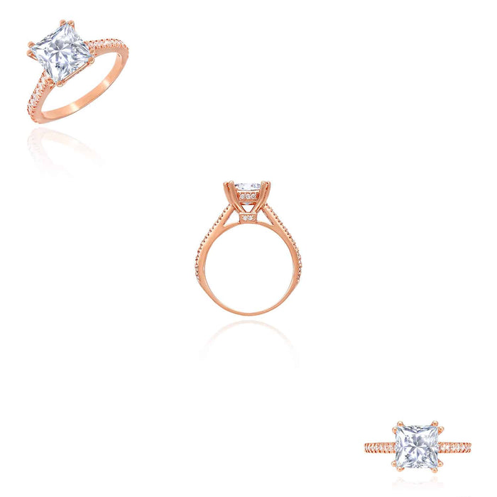 3.55Ctw Natural Diamond & Princess-Cut Moissanite 14K Rose Gold Engagement Ring