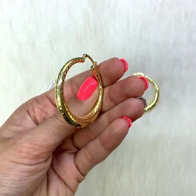 Yellow White Gold Tone 925 Sterling Silver Diamond-Cut Chunky Hoop Earrings 39mm