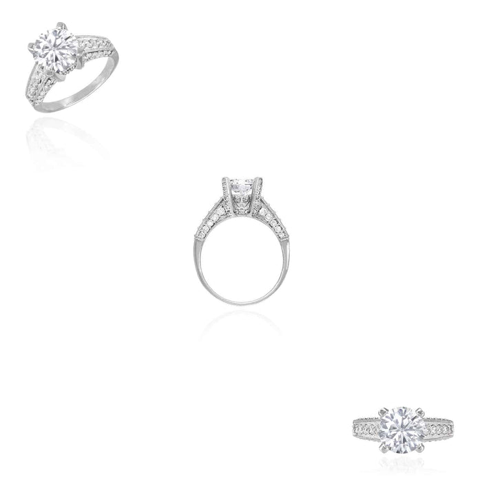 3.55CTW Natural Diamond & Moissanite Milgrain 14K Gold White Engagement Ring