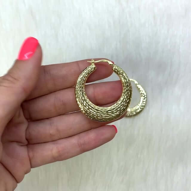 Yellow White Gold Tone Plated 925 Sterling Silver Diamond-Cut Hoop Earrings