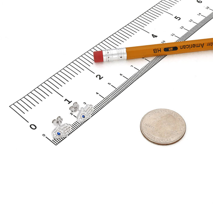 925 Sterling Silver CZ Sapphire Eye Hamsa 11.5mm Stud Earrings