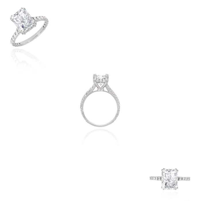 3.30CT Natural Diamond and Radiant-Cut Moissanite 14K Gold White Engagement Ring