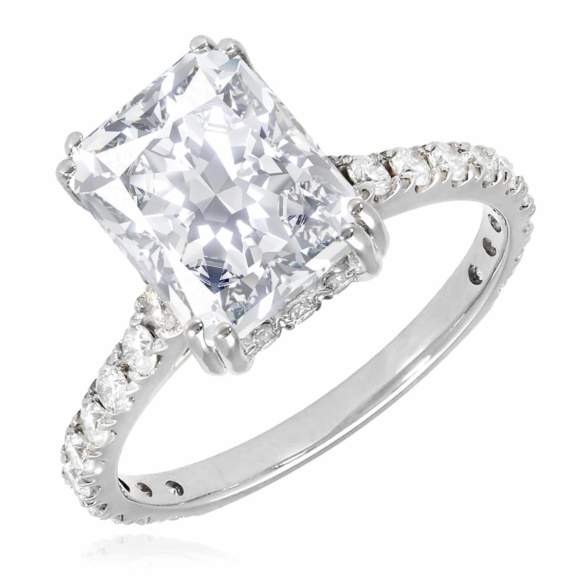 3.30CT Natural Diamond and Radiant-Cut Moissanite 14K Gold White Engagement Ring