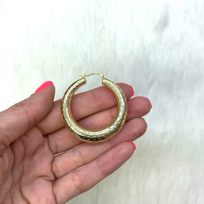 925 Sterling Silver Yellow White Gold Tone Diamond Cut 43mm Hoop Earrings