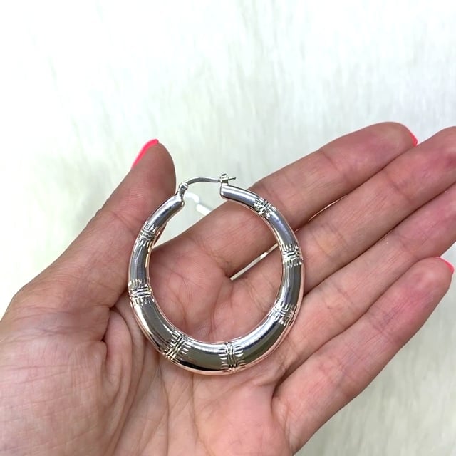 925 Sterling Silver Yellow White Gold Tone Diamond Cut 45mm Hoop Earrings