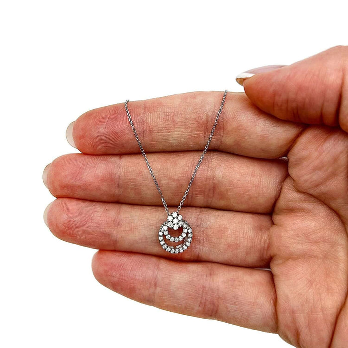 .25CTW Natural Diamond Double Circle Cluster 18K White Gold Pendant .47" & Chain