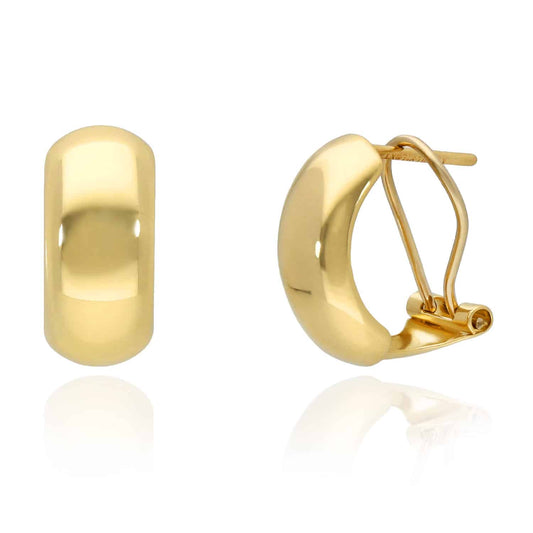 14K Gold French Clip Omega Puffed Half Hoop Earrings 13mm