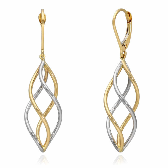 14K Two-Tone Gold Twisted Swirl Leverback Earrings 45mm