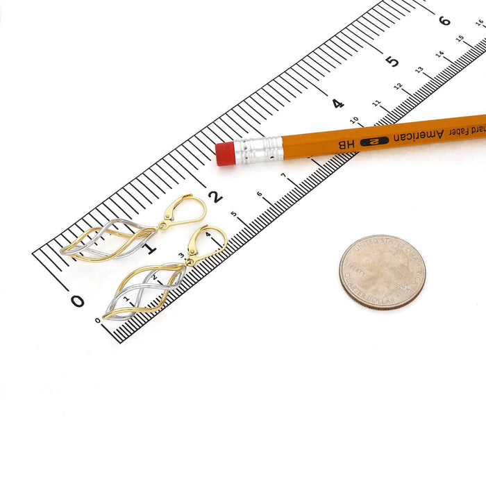 14K Two-Tone Gold Twisted Swirl Leverback Earrings 45mm