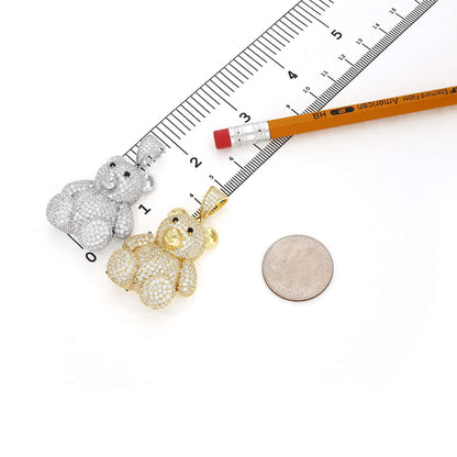 14K Gold Over Sterling Silver Pave CZ Teddy Bear Pendant 1.97"