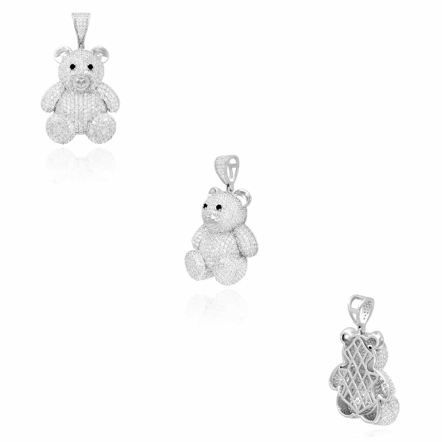 14K Gold Over Sterling Silver Pave CZ Teddy Bear Pendant 1.97"