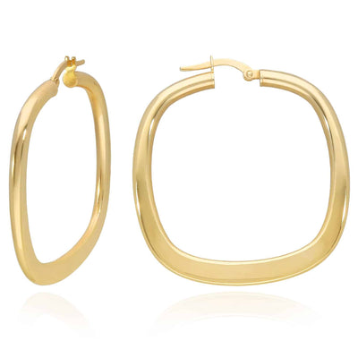 10K Gold Flat Tube Square Hoop Earrings 40mm
