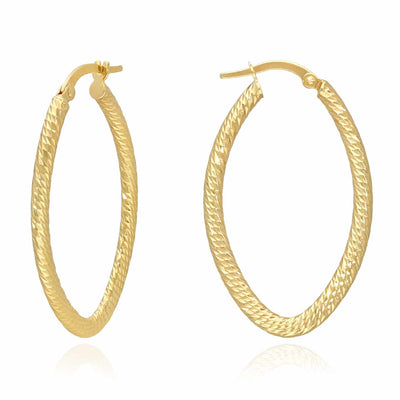 10K Gold Diamond-Cut Oval Hoop Earrings 40mm