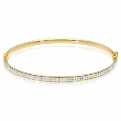 10K Yellow Gold 4mm Diamond-Cut Pave Eternity Bangle Bracelet (Hollow) 7.25"