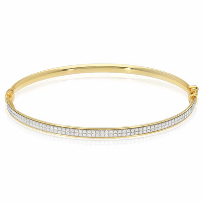 10K Gold 4mm Diamond-Cut Pave Eternity Bangle Bracelet 7.25"