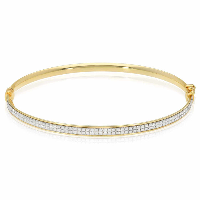 10K Yellow Gold 4mm Diamond-Cut Pave Eternity Bangle Bracelet (Hollow) 7.25"