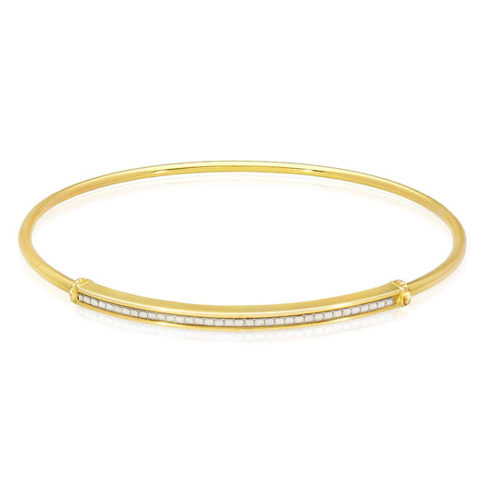 10K Gold Yellow 2mm Diamond-Cut Bar Bangle Bracelet 7"