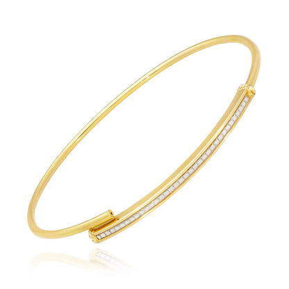 10K Gold Yellow 2mm Diamond-Cut Bar Bangle Bracelet 7"