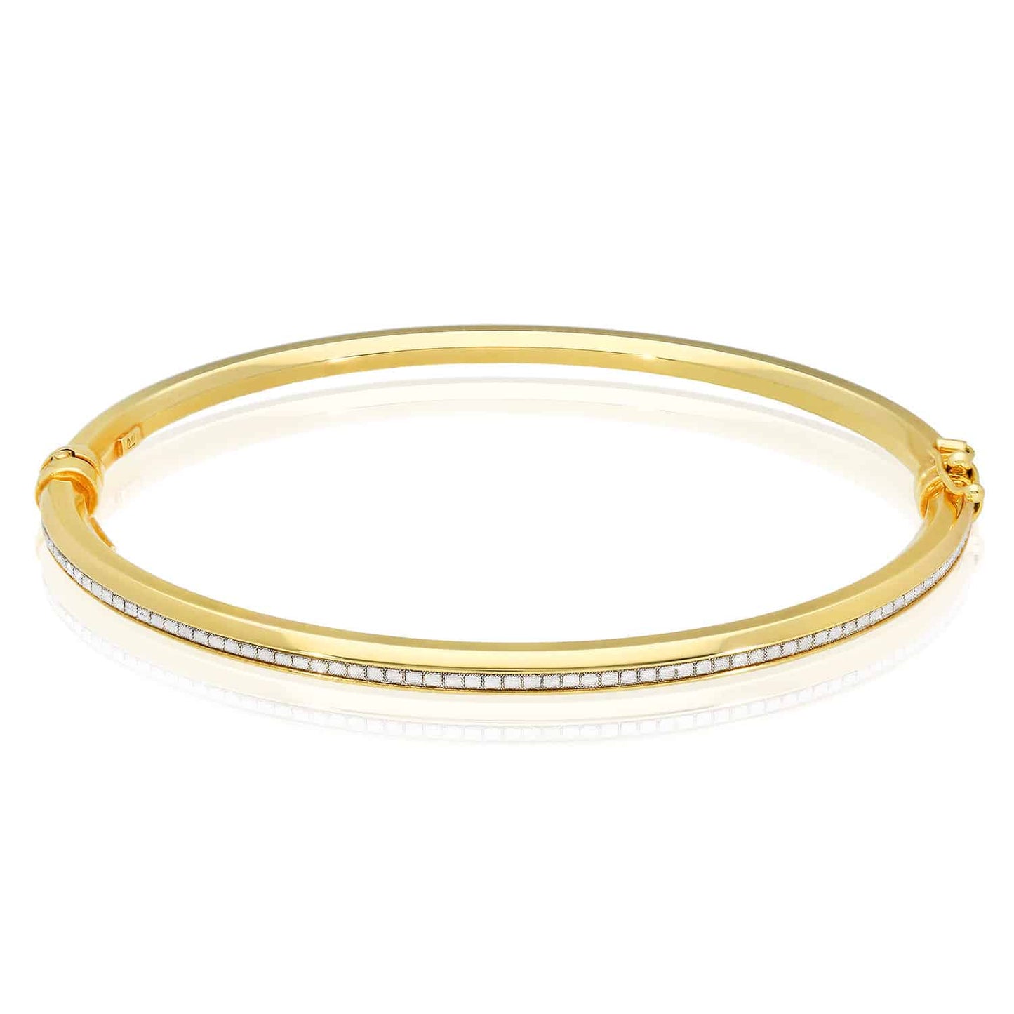 10K Gold Channel Diamond-Cut Eternity 3.7mm Bangle Bracelet w/ Side Lock 7.5"