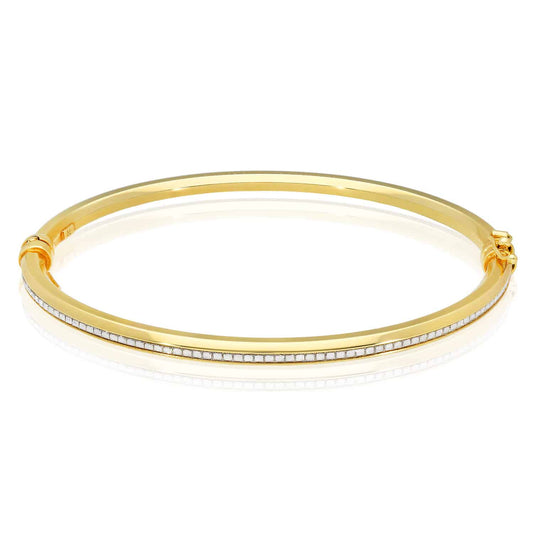 10K Gold Channel Diamond Cut Eternity 3.7mm Bangle Bracelet w/ Side Lock 7.5"