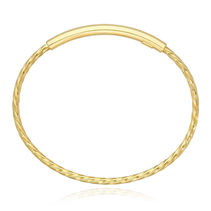 10K Gold 2.6mm Twisted Tube Bar Bangle Bracelet (Hollow) 7.25"