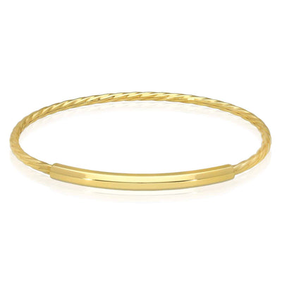 10K Gold 2.6mm Twisted Tube Bar Bangle Bracelet (Hollow) 7.25"